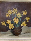 Framed oil on canvas of still life daffodils in vase, signed J Temple; together with two others