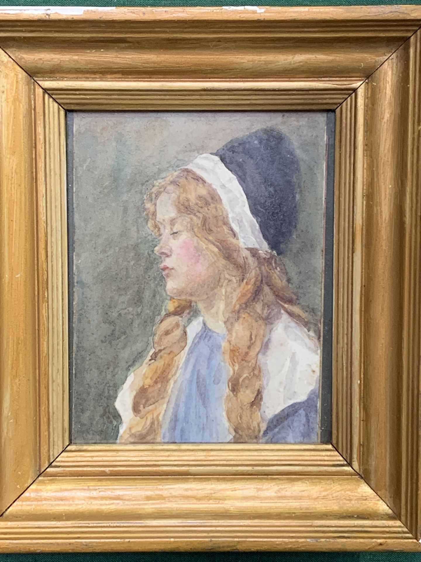 Small gilt framed watercolour of a girl - Bild 3 aus 4