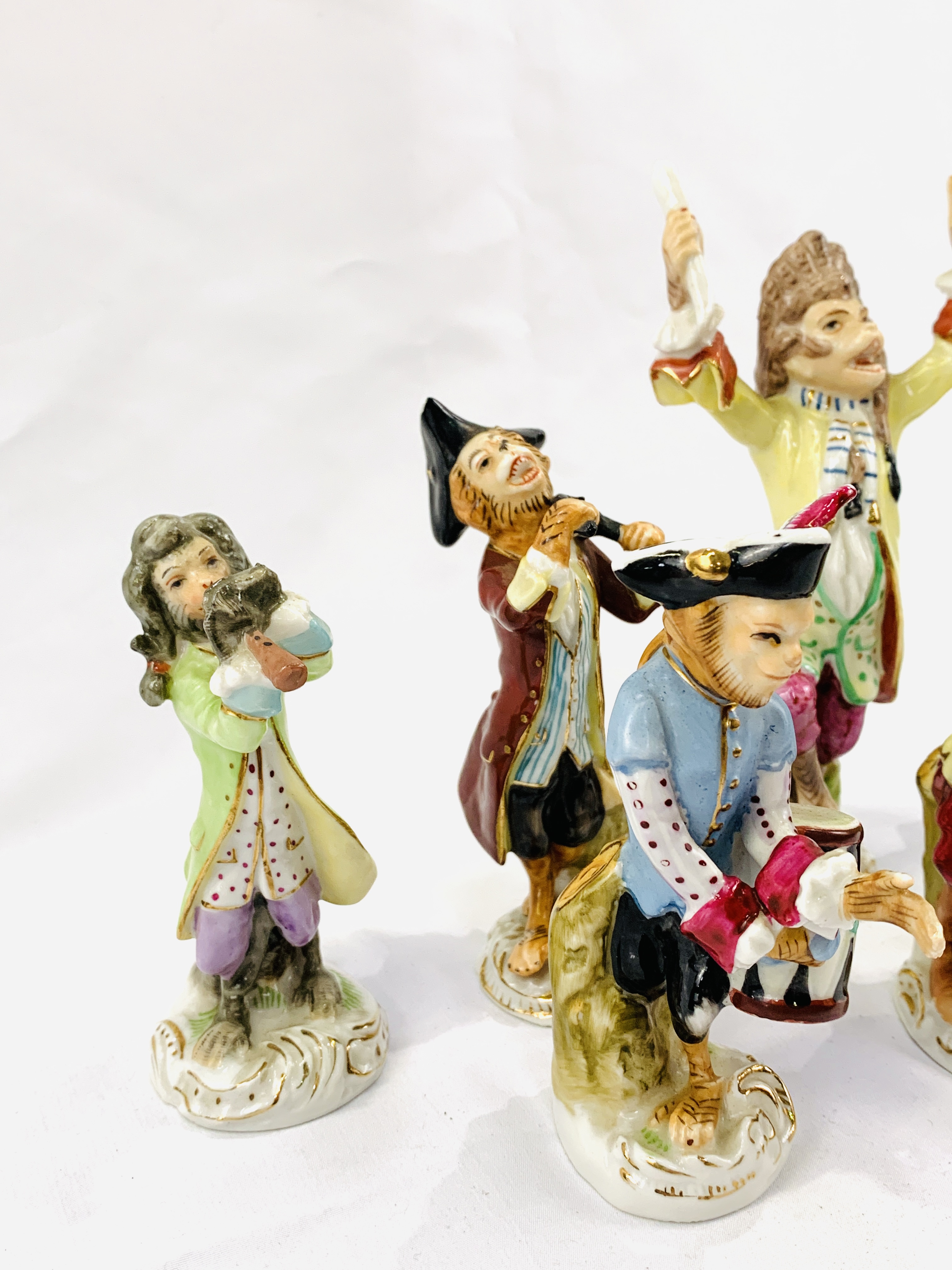 Meissen porcelain monkey band comprising five musicians and conductor - Image 3 of 6