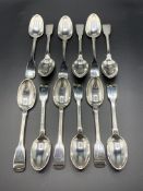 Twelve Victorian silver fiddle pattern teaspoons, London 1857/8 by Samuel Hayne and Dudley Cater