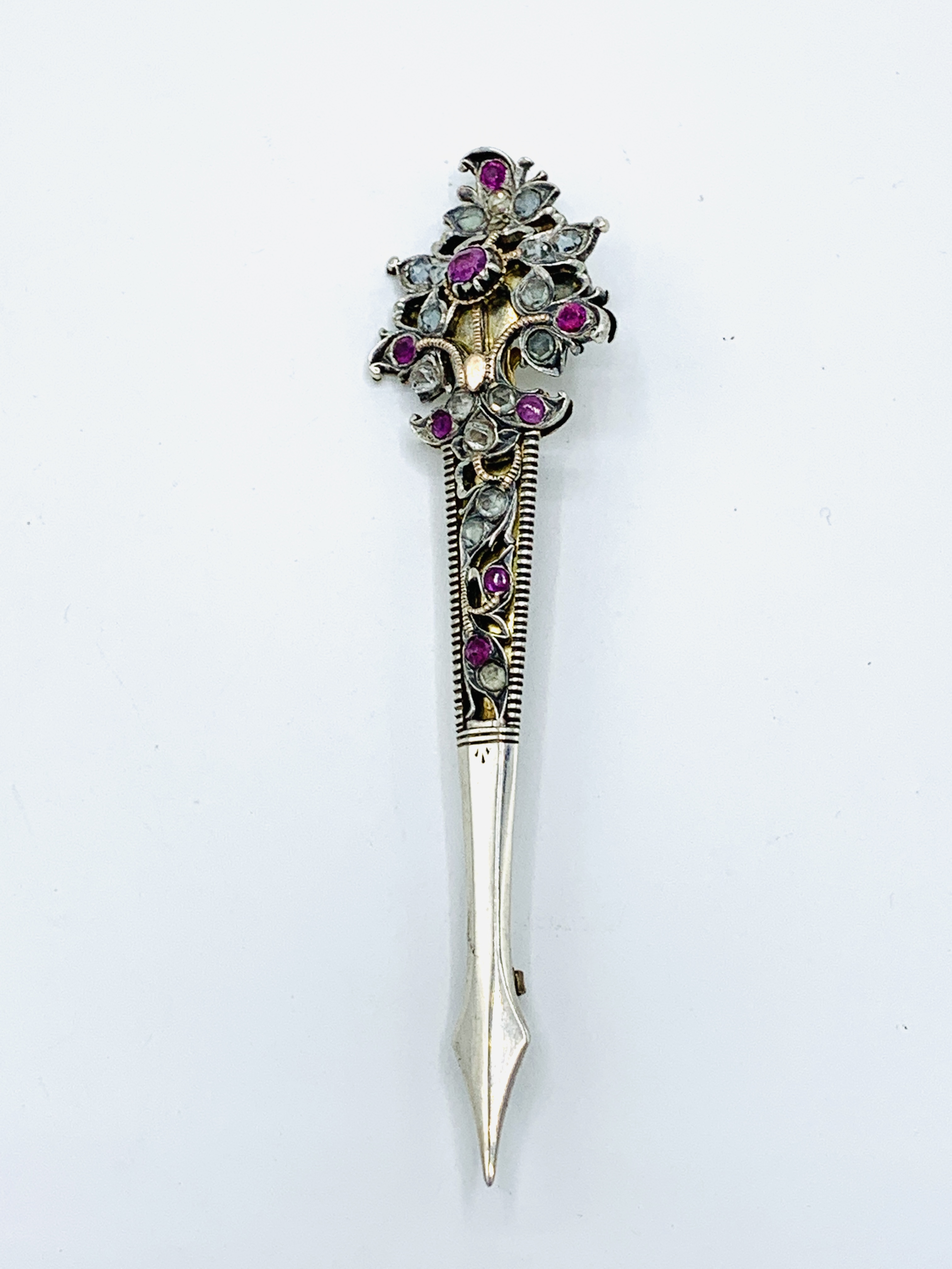 Indian made silver and ruby turban pin/brooch - Image 5 of 5