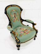 Victorian spoon back open armchair