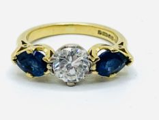 18ct yellow gold, diamond and sapphire trilogy ring