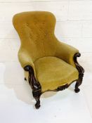 Victorian carved mahogany spoon back drawing room chair