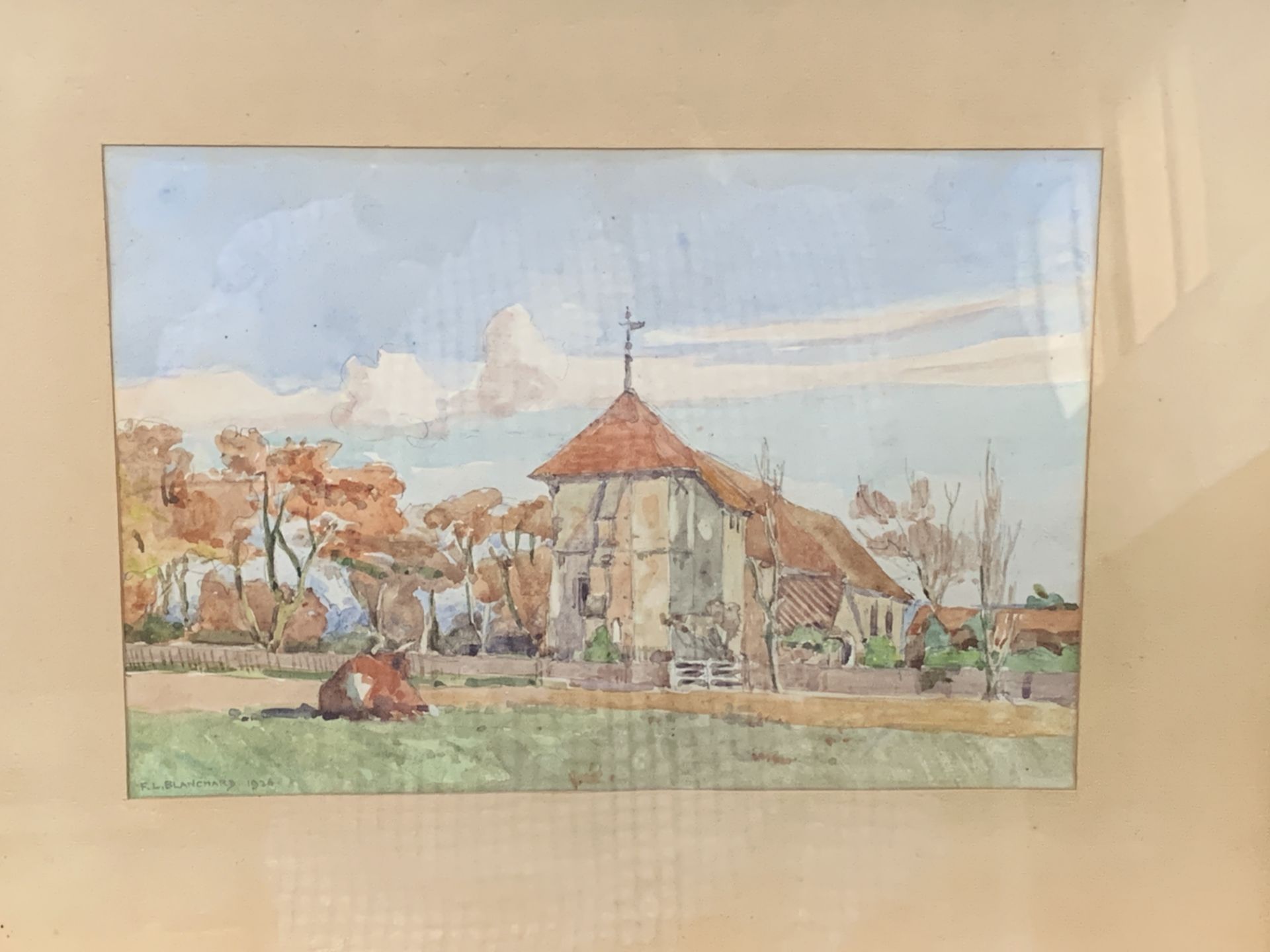 Gilt framed watercolour of a medieval street scene, unsigned; together with three others. - Bild 2 aus 8