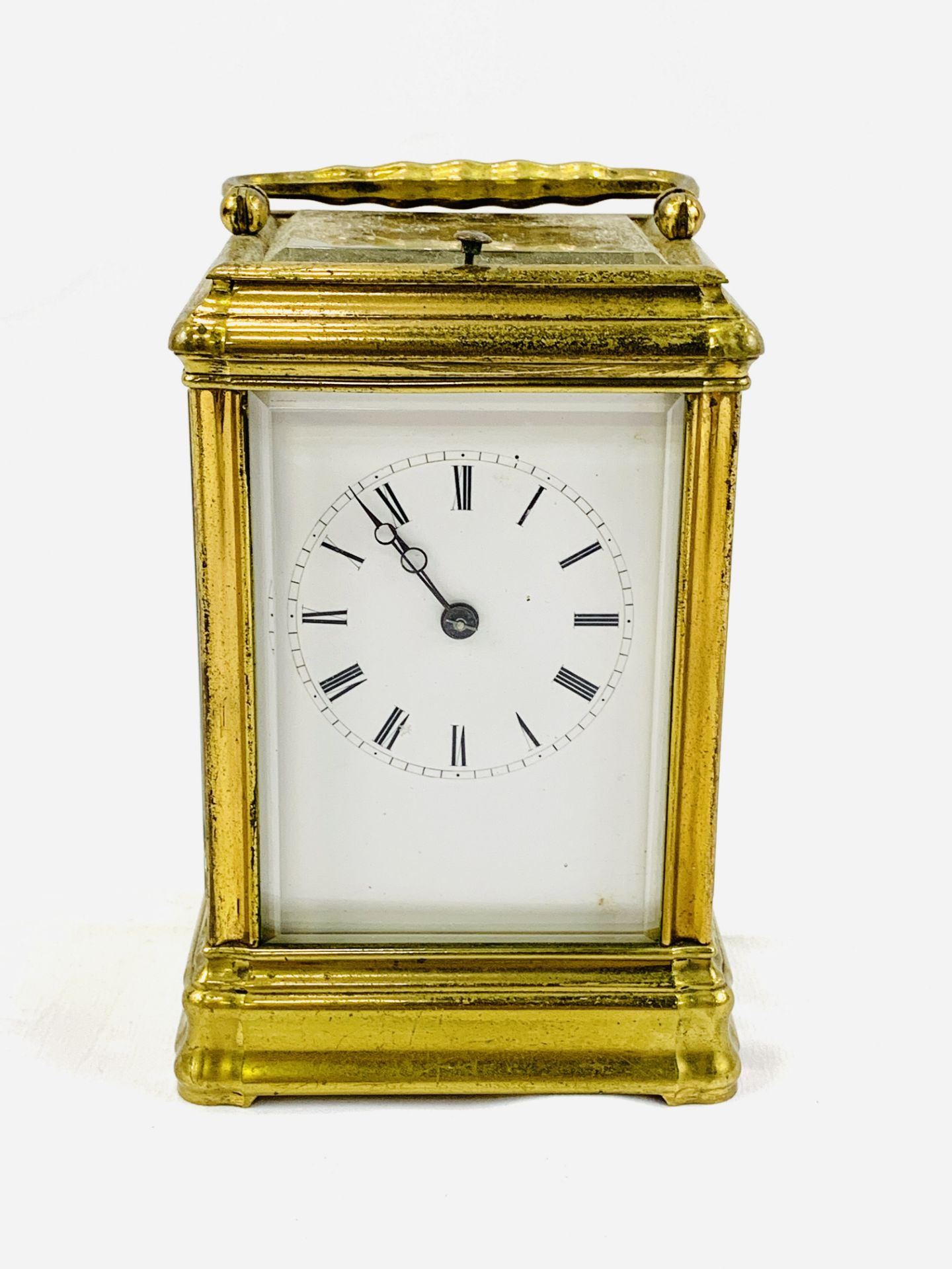 Brass case carriage clock with visible escapement, complete with key - Image 2 of 6