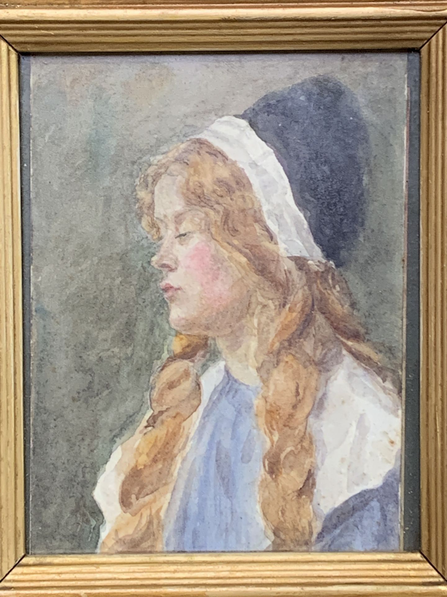 Small gilt framed watercolour of a girl - Bild 4 aus 4