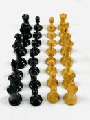 Set of mahogany, boxwood and ebony Staunton chess pieces with weighted bases