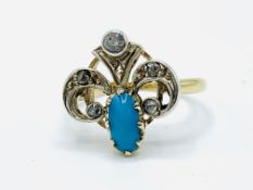 18ct yellow gold diamond and turquoise ring