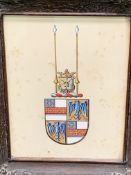 Framed and glazed hand-painted Armorial crest