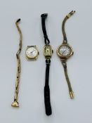 18ct gold case Excellent 17 jewels lady's wrist watch, and two 9ct gold watches