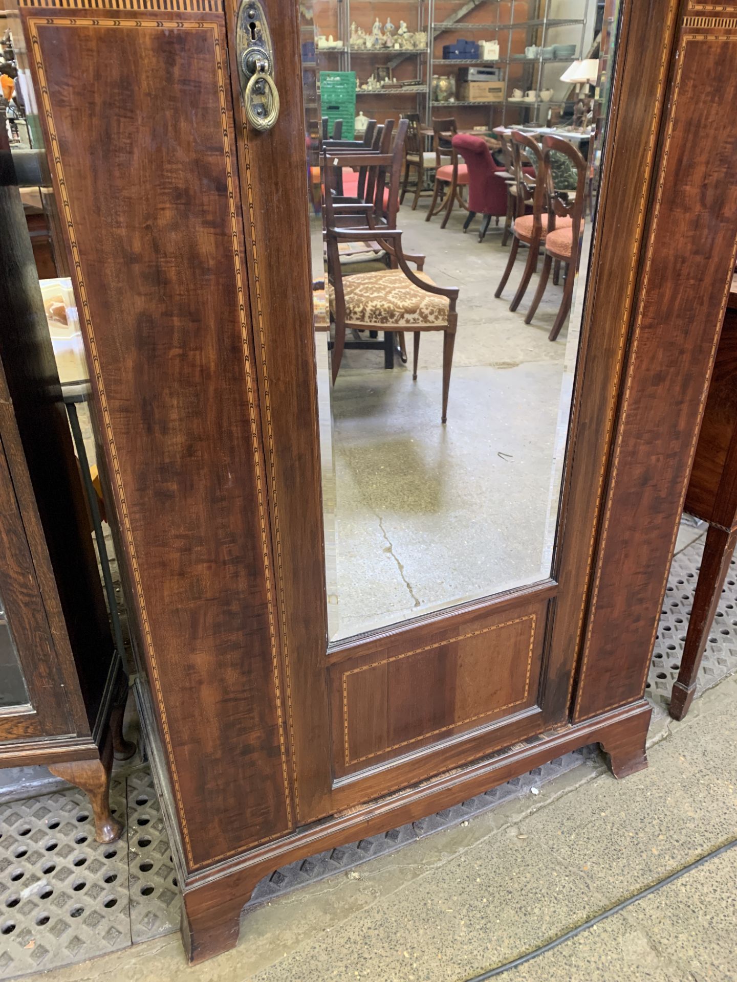 Edwardian inlaid mahogany single wardrobe - Image 3 of 7