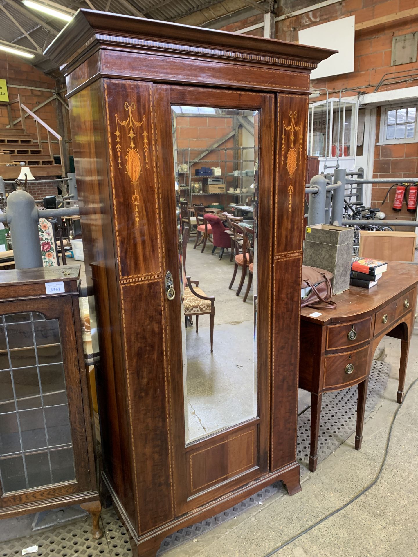 Edwardian inlaid mahogany single wardrobe