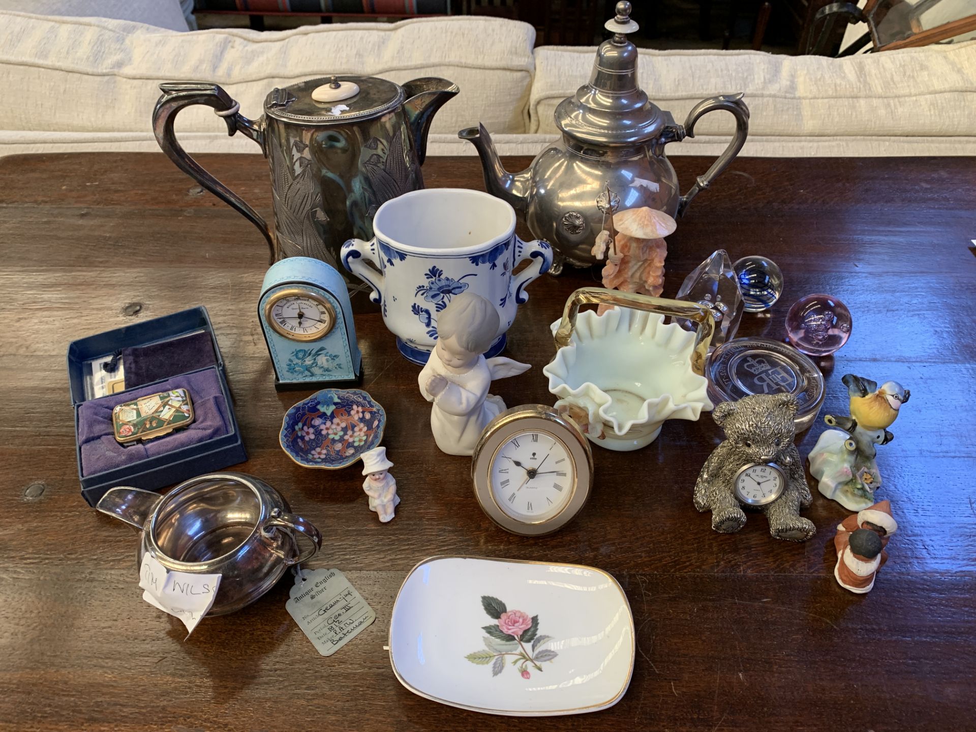 Middle Eastern style silver plate coffee pot; two other items of silver plate and other items.