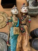 Two Burmese/Thai stick puppets with carved and painted wooden heads