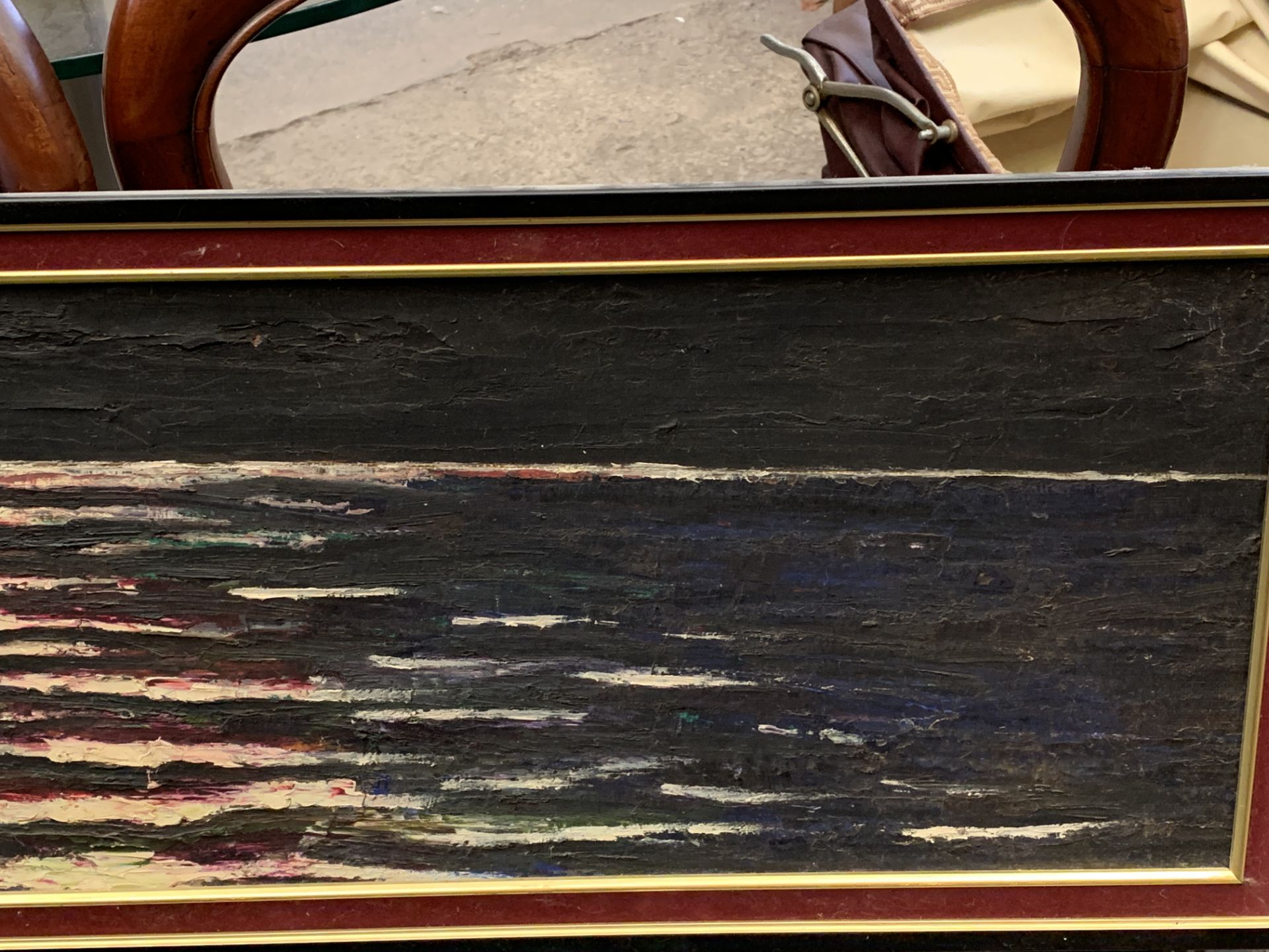 Framed oil on board of a seascape in the moonlight - Bild 3 aus 4