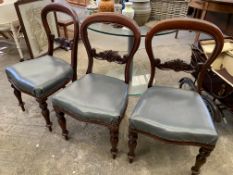 Three Victorian mahogany balloon back dining chairs