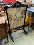 Carved mahogany framed tapestry fire screen