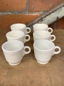 Six Ridgway white china early Bovril mugs