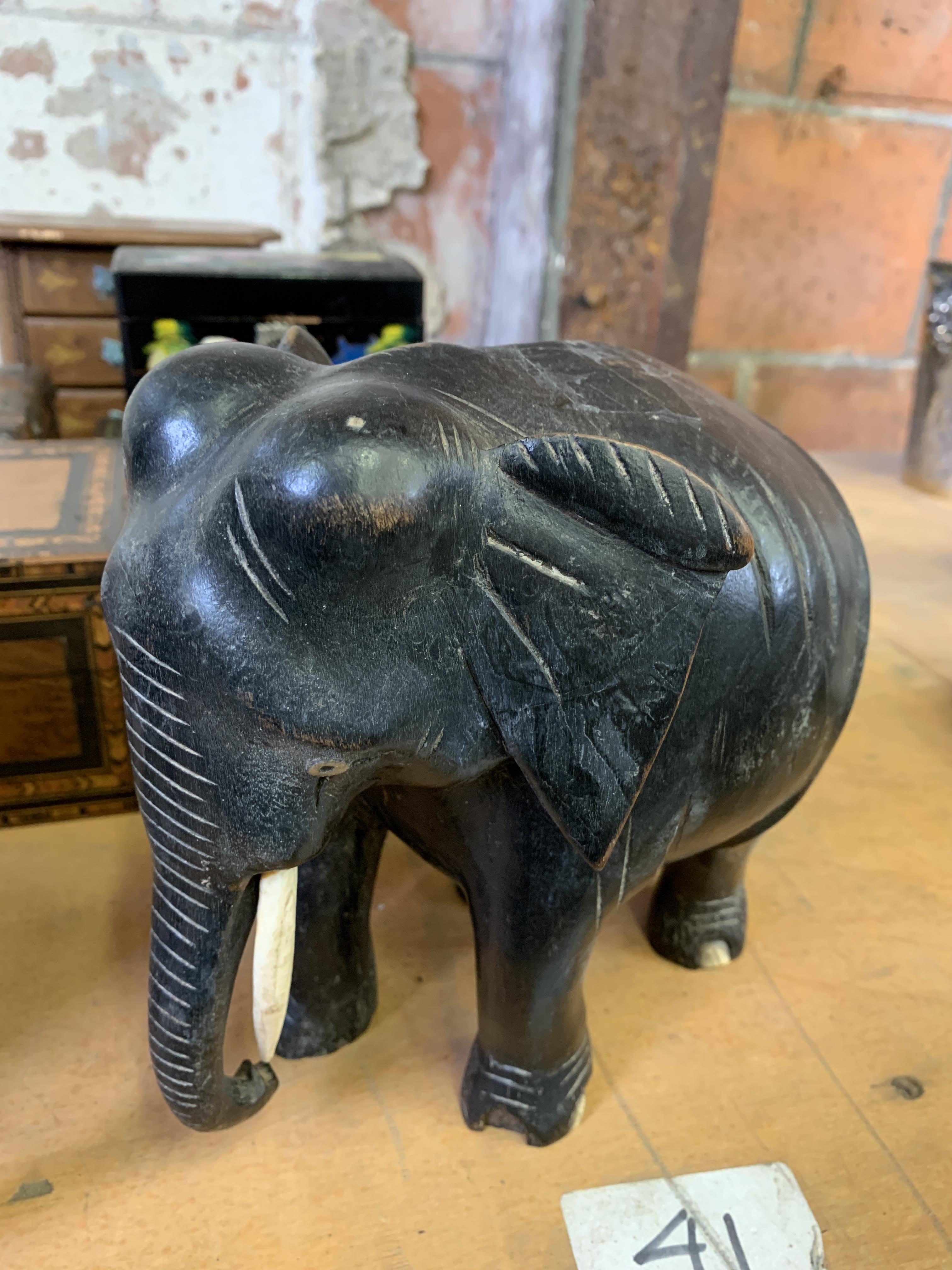 Pair of carved wood Indian elephants - Image 3 of 5