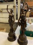 Pair of French-style metal Art Nouveau figurines