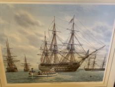 Two framed and glazed prints of sailing ships by Mark Myers, with certificates of authenticity