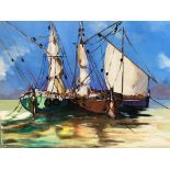 Unframed oil on canvas of sailing boats