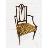 String inlaid Edwardian mahogany elbow chair