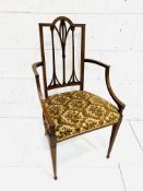 String inlaid Edwardian mahogany elbow chair