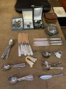 Five sets of six hallmarked silver teaspoons, plus other silver and plated ware