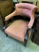 Late Victorian upholstered low open arm chair