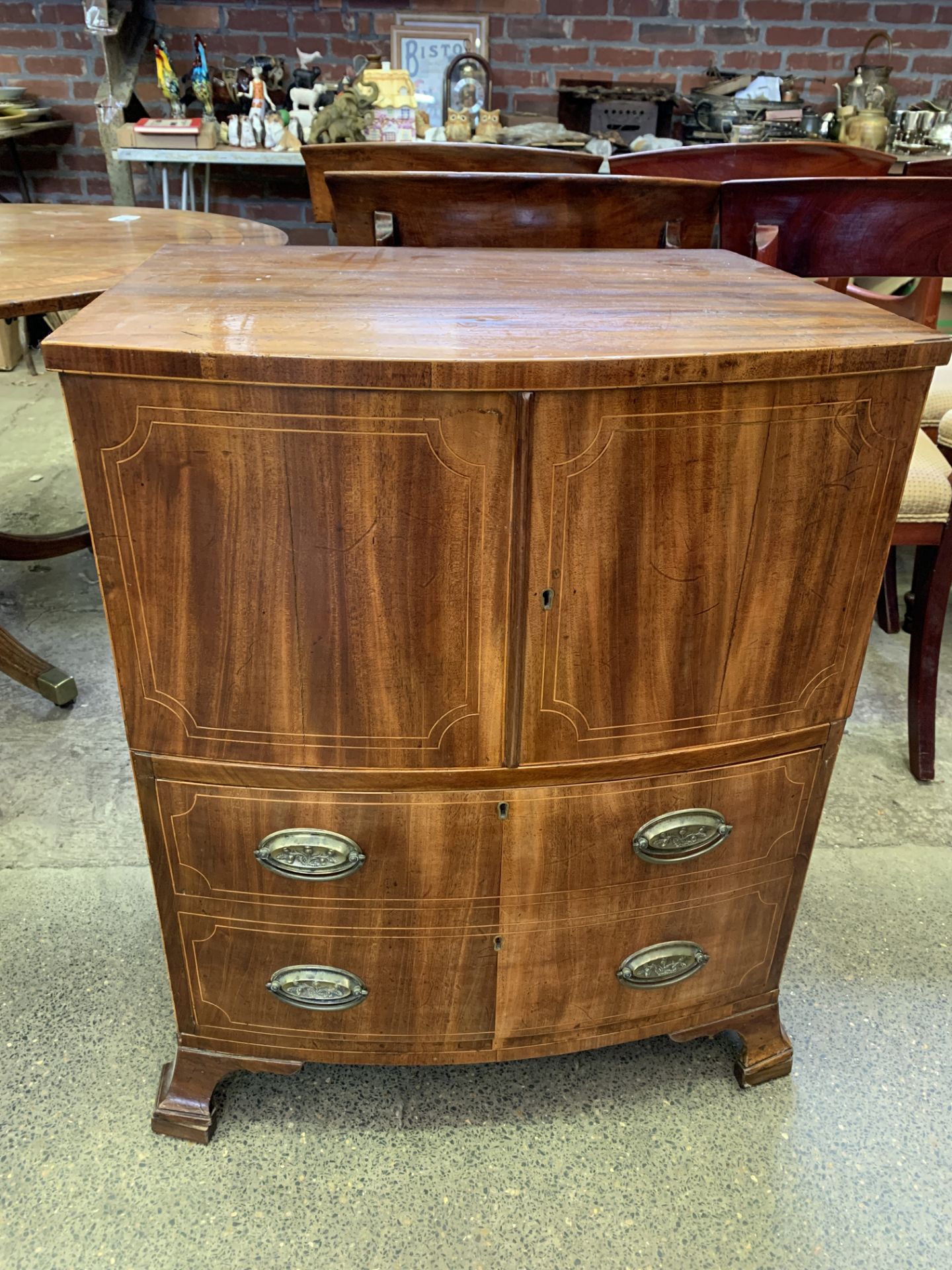 Georgian style mahogany bow fronted low drinks cabinet