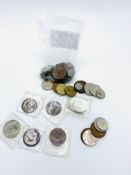 A collection of Irish coins including 2 solid silver 10 shillings coins