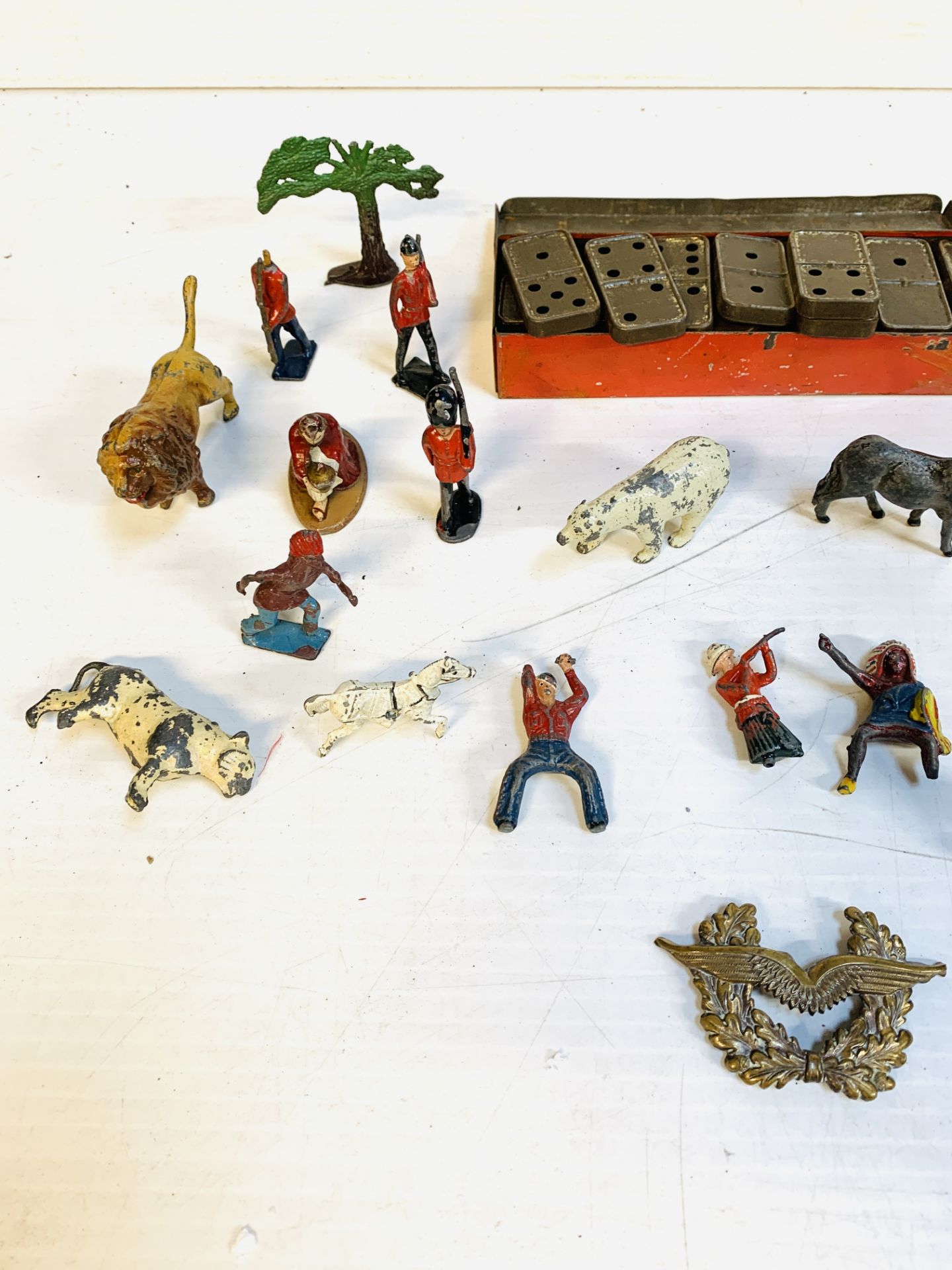 Tin of Franklyn's Cutty Shag tin dominoes; and a collection of tin figures and animals. - Image 3 of 5