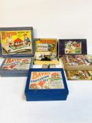 Box of Timpo picture cubes; Kay peeper-scope, boxed; and 3 boxes of Bayko building sets.