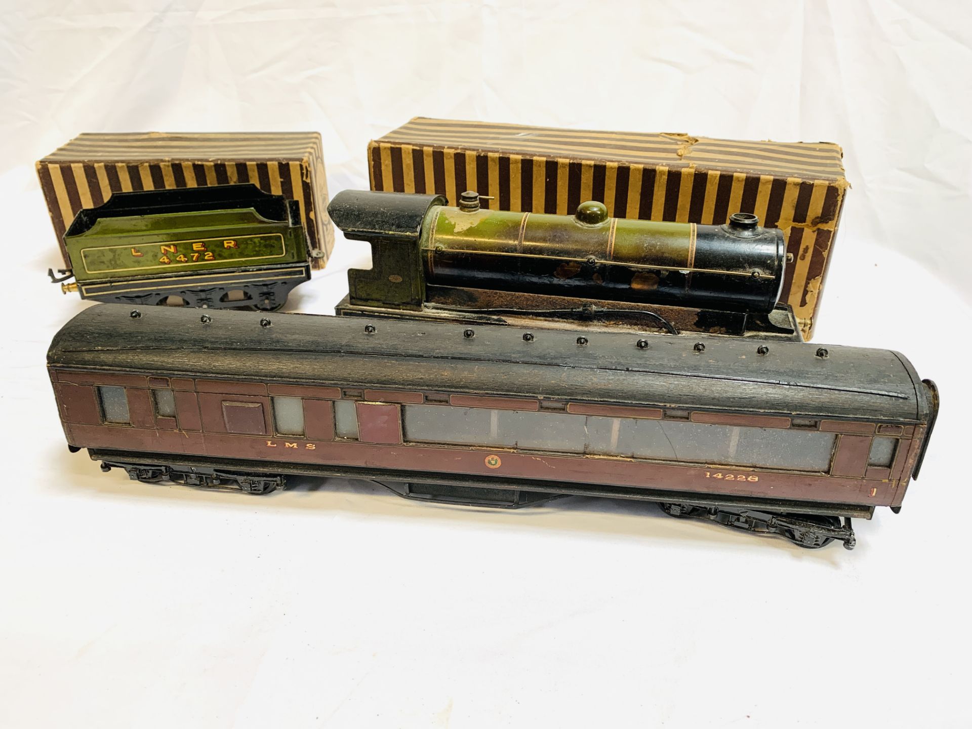 Bowman Models O gauge steam locomotive number 234, tender model 250; LMS and GWR coach