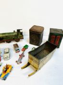 Tinplate O gauge model engine; Corgi tank; Dinky tank; Corgi Shadow 2 armoured personnel carrier