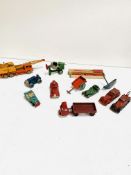 Dinky 20 ton lorry mounted crane; Gaiety toy train set; Tri-ang Minic clockwork model racing car