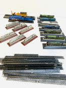 Collection of Corgi plastic models engines together with other models; quantity of OO gauge track