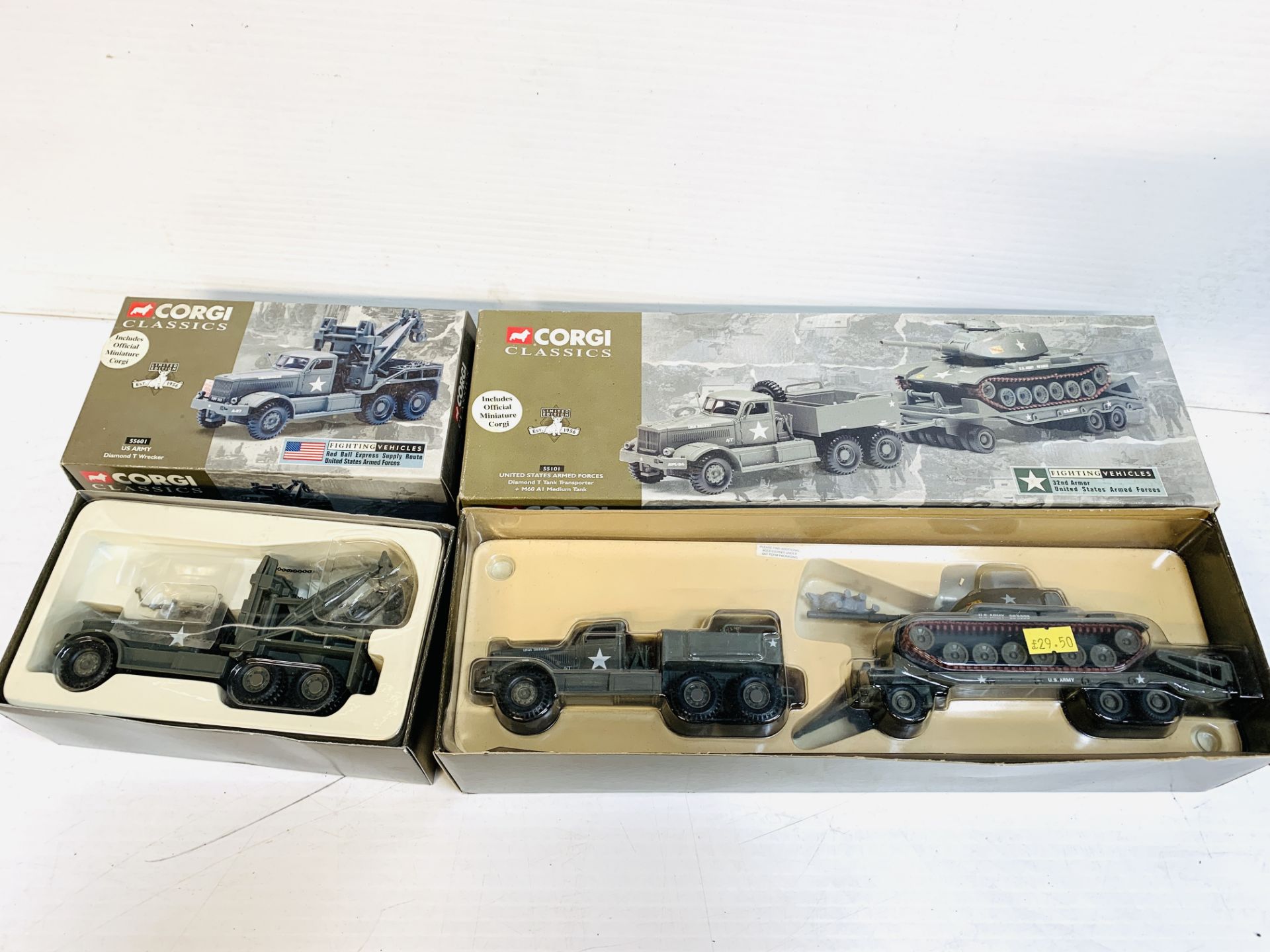 Corgi Classics US Army Diamond T tank transporter and T wrecker; M60 tank