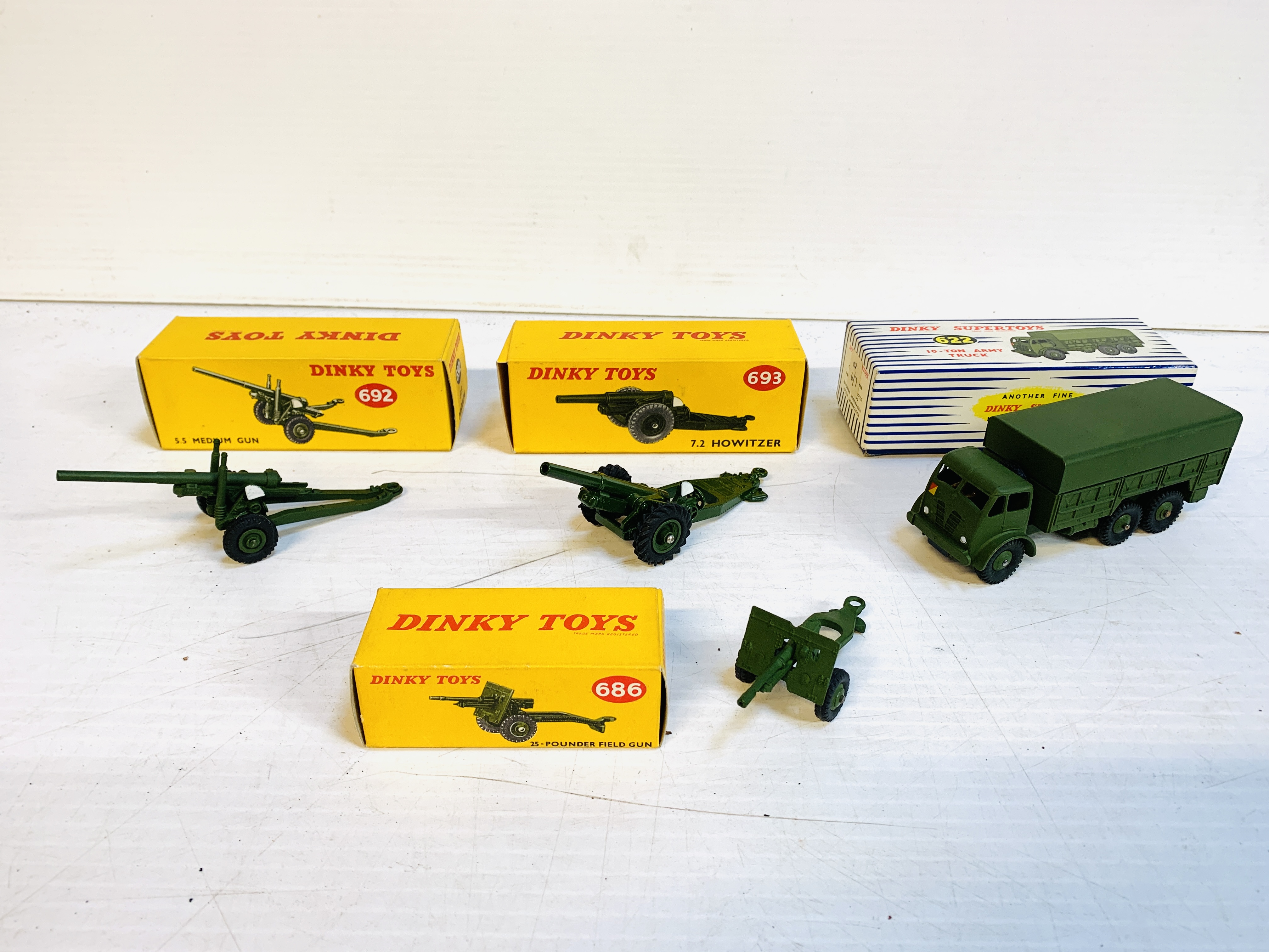 A collection of Dinky military vehicles and guns