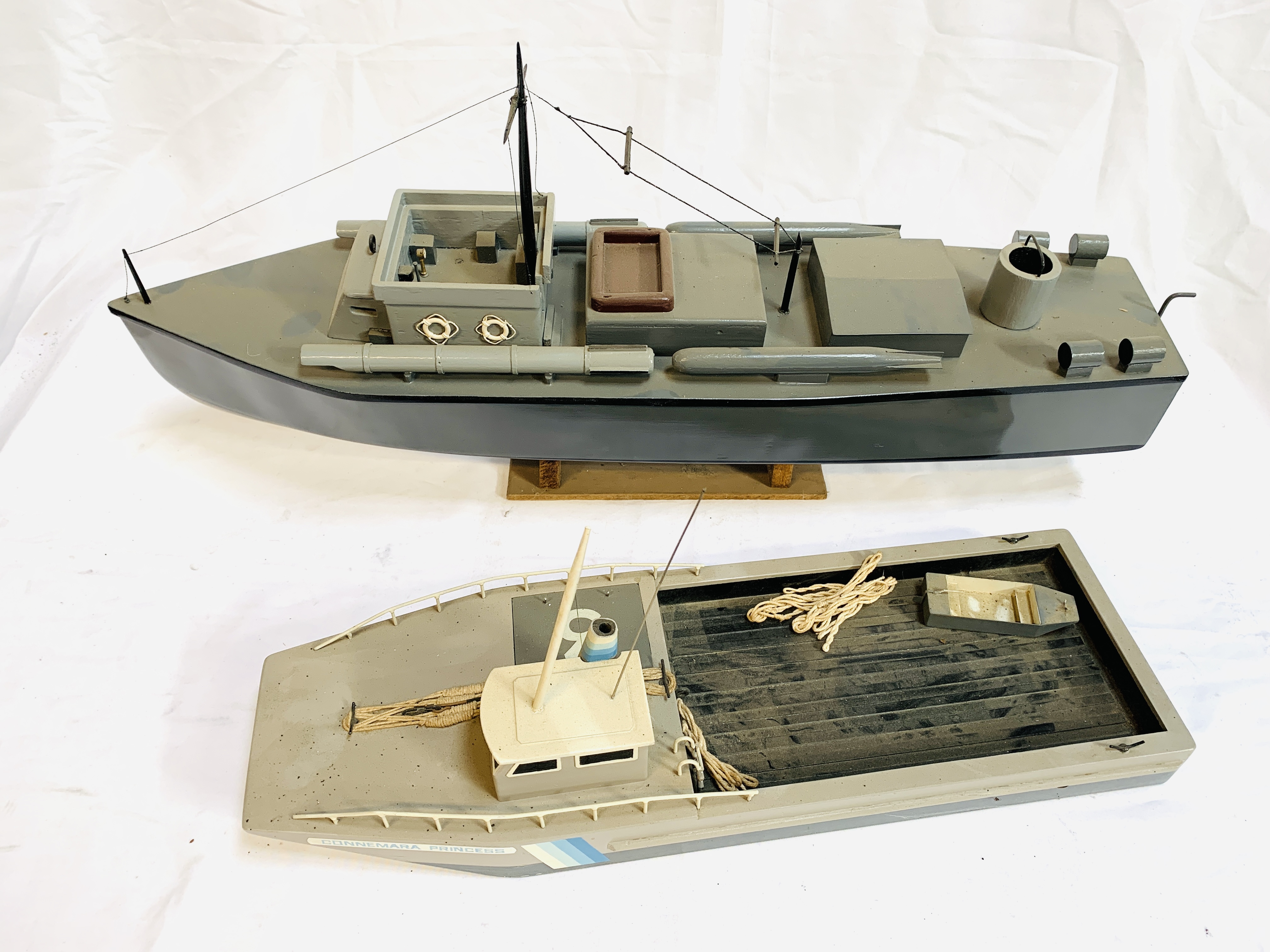 Wooden model motor torpedo boat; and a wooden model ferry