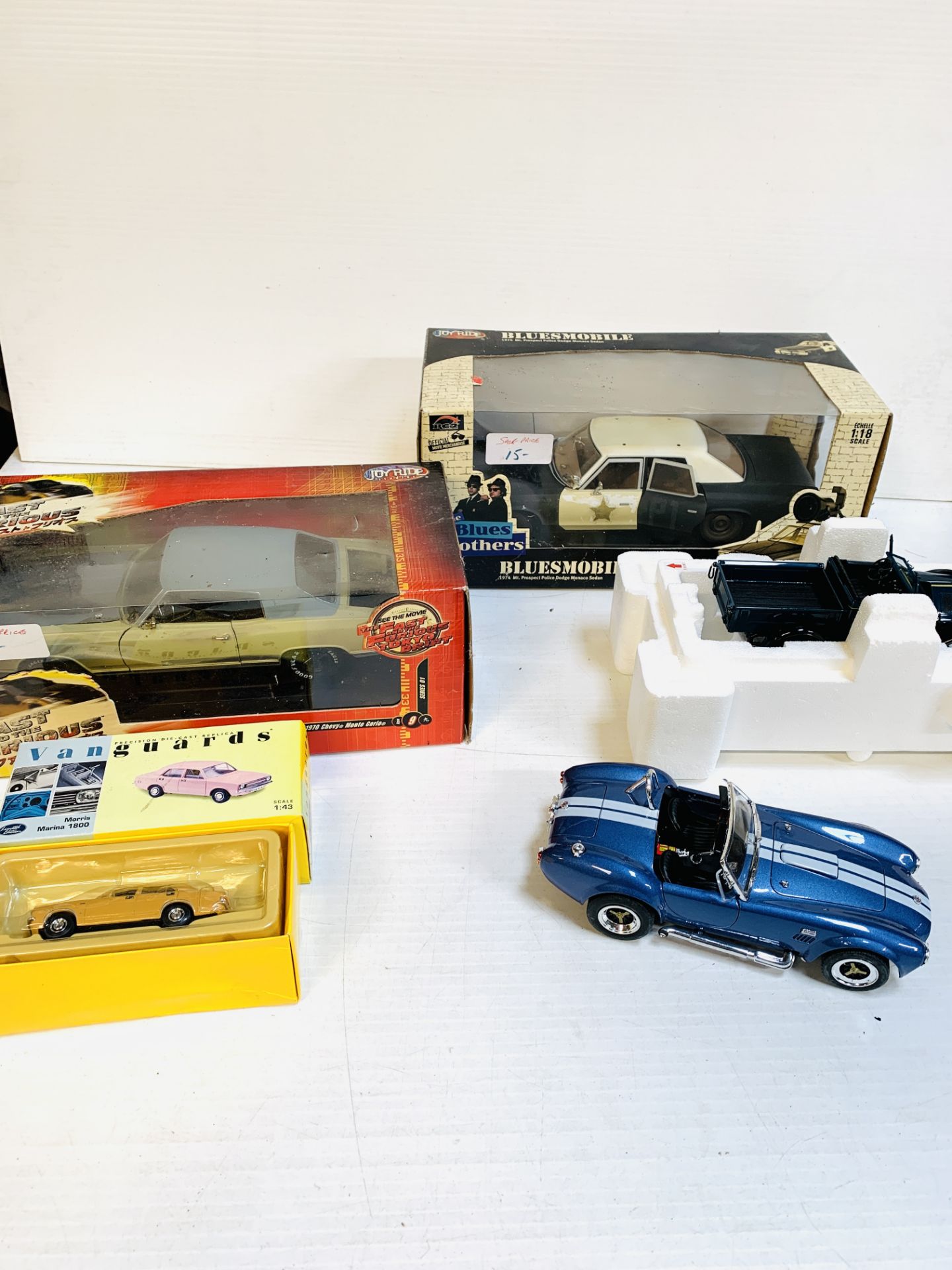 "Bluesmobile" police sedan; 1971 Chevrolet Roadster pickup; Chevy Monte Carlo; Shelby 427S/C model