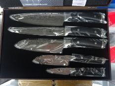 Five piece knife set in wooden box