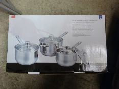 Set of three deep saucepans