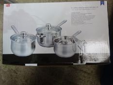 Set of three deep saucepans