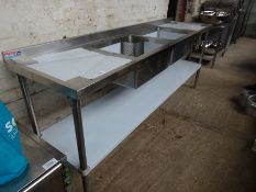 Double bowl/double drainer sink with under shelf