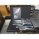 Five piece knife set in wooden box