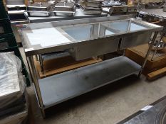 Double bowl left hand sink and drainer with undershelf