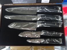 Five piece knife set in wooden box